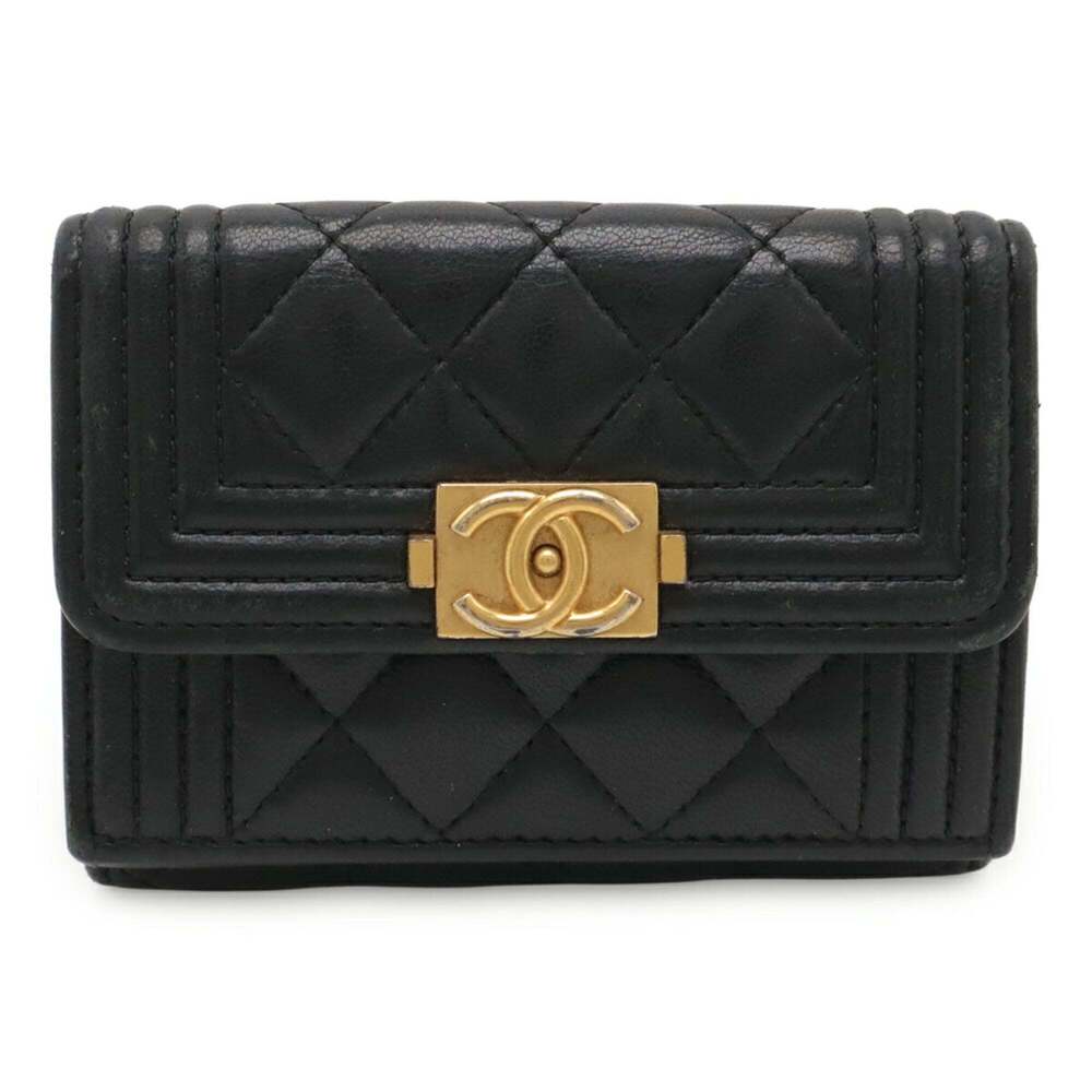 CHANEL Boy Chanel Matelasse Coco Mark Small Flap Wallet, Tri-fold, Lambskin, ... - Picture 2 of 7